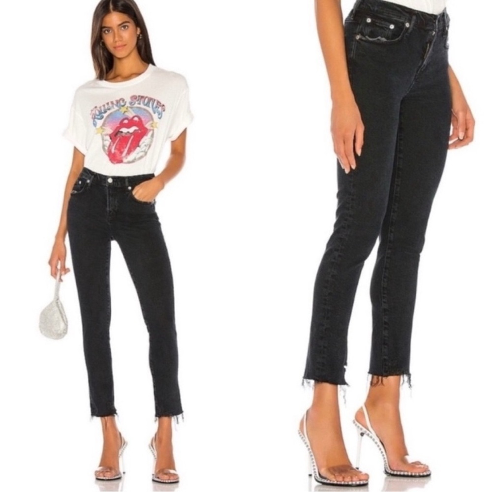 Agolde Toni Mid Rise Straight Jeans in Feral Faded Black Size 28